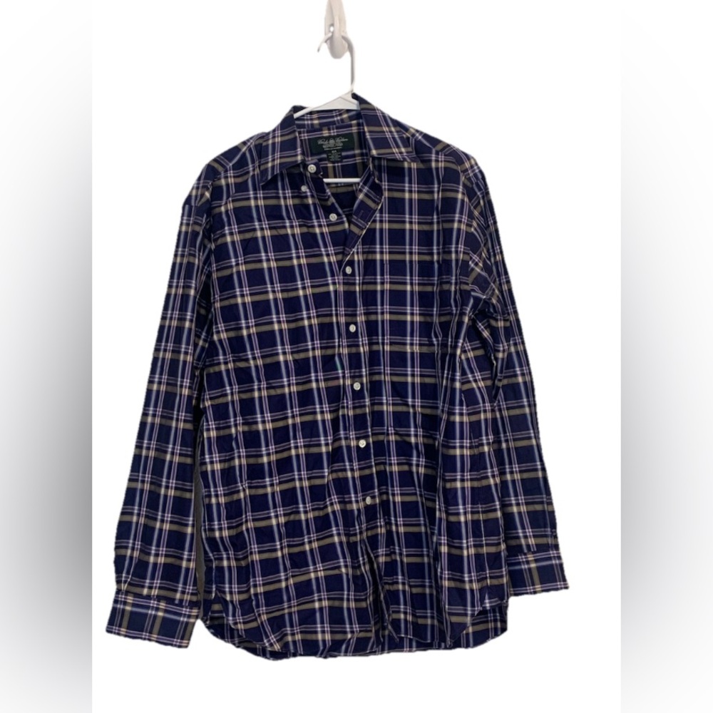 Brooks Brothers Country Club Button Down Shirt Adult Meduim USA Made Blue Plaid